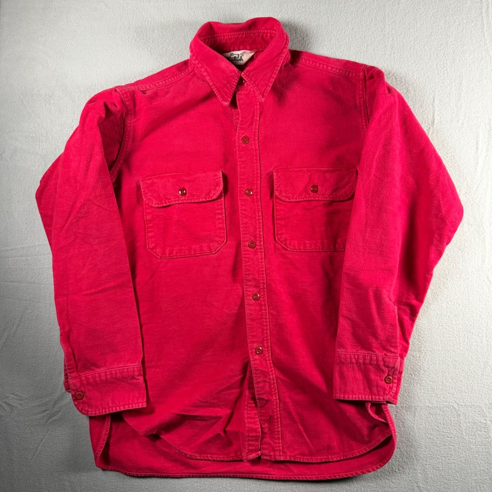 Vintage 80s Woolrich Mens L Chamois Shirt Red Heavyweight Flannel Workwear Hike